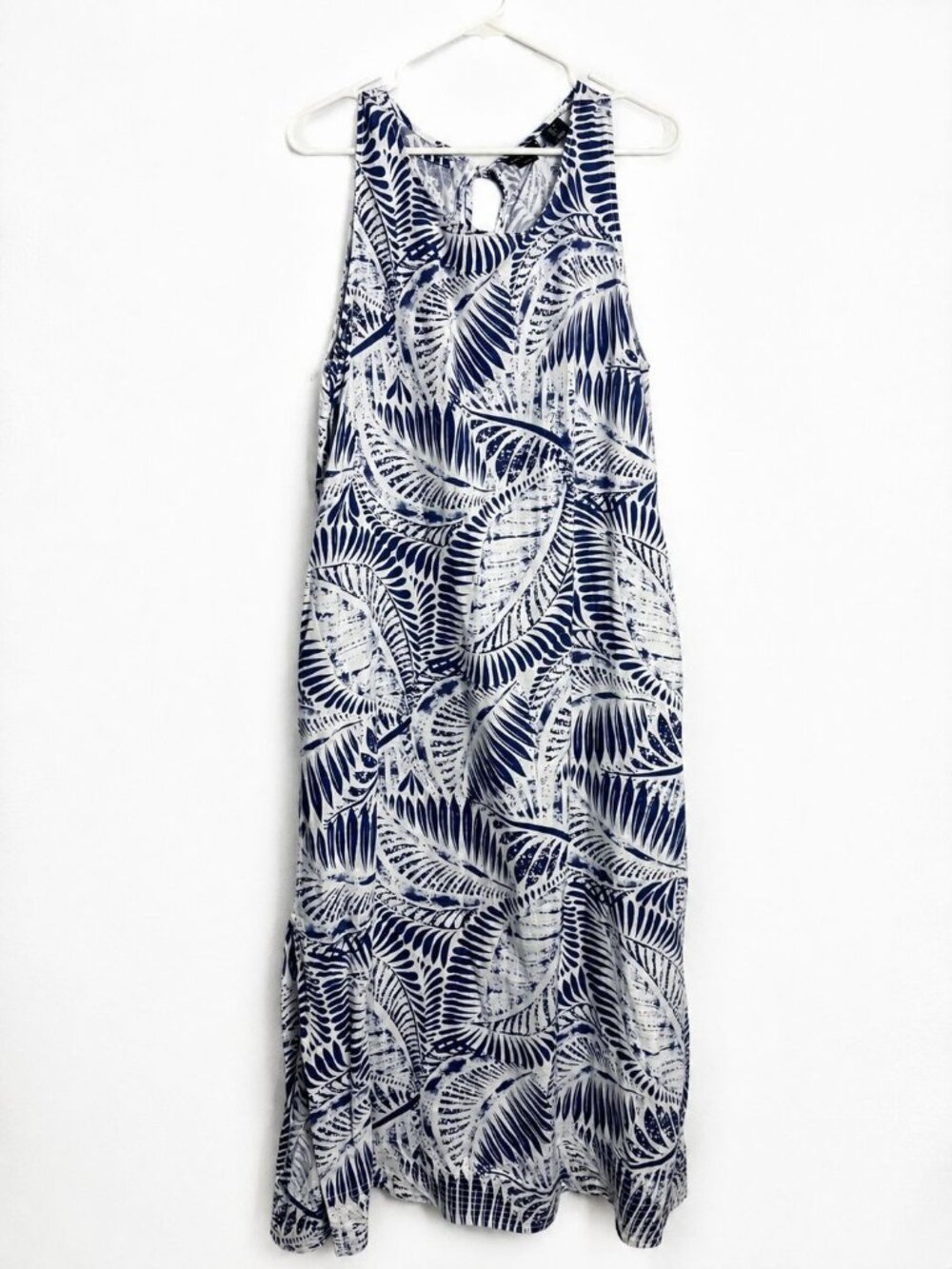 Tahari Navy Leaf-Print Halter Maxi Dress